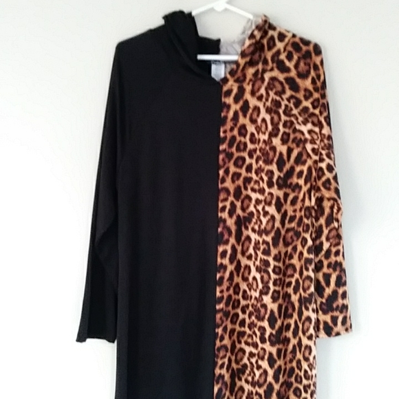 NWOT Arabella Color Block Leopard Print Hooded Dress 1X Black Brown - Picture 7 of 16